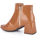 Bota Feminina Salto Médio Bico Fino Verniz Molhado Cano Curto Confortável Moda Atual Olzzy Original