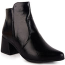 Bota Feminina Salto Médio Bico Fino Verniz Molhado Cano Curto Confortável Moda Atual Olzzy Original