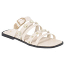 Rasteira Feminina Olzzy com Tiras e Fivela Dourada Enfeits em Metal Leve Confortável Casual