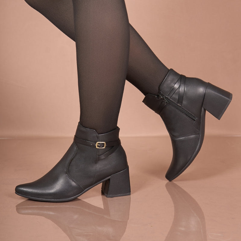 Bota Feminina Bico Fino Olzzy Cano Curto Confortável Moda Casual Atual Original Promoção