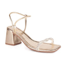 Sandália Feminina Brilho Salto Médio Festa Strass Calce Fácil Moda Luxo Confortável