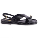 Sandália Rasteira Feminina Detalhe Dourado com Tiras Cruzadas Confortável Leve Dia a Dia Olzzy