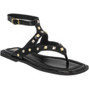 Sandália Rasteira Feminina com Tachas Dourada e Prata Fivela Ajustável Moderno Tendência Verão Olzzy