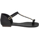 Sandália Feminina Rasteira com Tira T e Aplicação Dourada Detalhe Dedo Leve Confortável Verão Olzzy