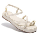 Sandália Rasteira Feminina Olzzy Design Moderno com Detalhe Metálico Dourado Confortável e Moderna