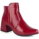 Bota Feminina Salto Médio Bico Fino Verniz Molhado Cano Curto Confortável Moda Atual Olzzy Original