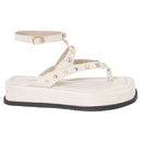 Sandália Rasteira Plataforma Feminina Olzzy Confortável Estilosa com Tiras e Tachinhas Macia e Leve