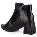Bota Feminina Salto Médio Bico Fino Verniz Molhado Cano Curto Confortável Moda Atual Olzzy Original