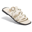 Rasteira Feminina Olzzy com Tiras e Fivela Dourada Enfeits em Metal Leve Confortável Casual