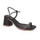 Sandália Feminina Brilho Salto Médio Festa Strass Calce Fácil Moda Luxo Confortável