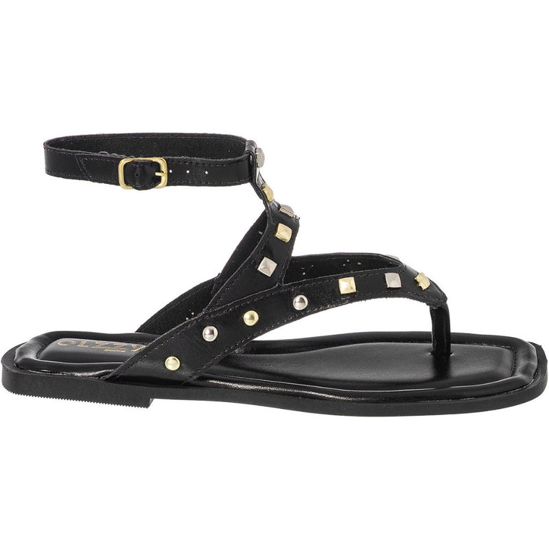 Sandália Rasteira Feminina com Tachas Dourada e Prata Fivela Ajustável Moderno Tendência Verão Olzzy