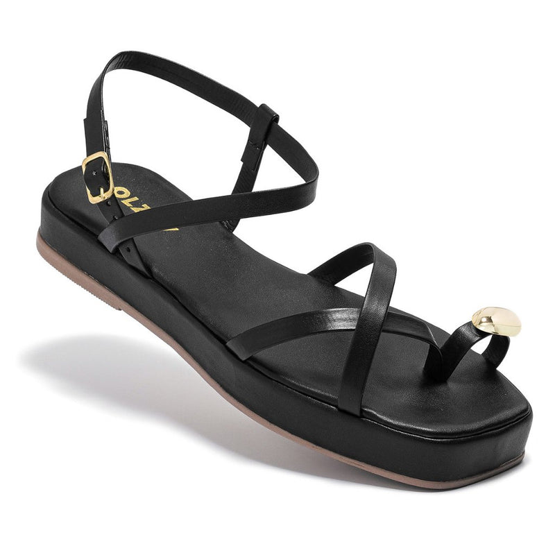 Sandália Rasteira Feminina Olzzy Design Moderno com Detalhe Metálico Dourado Confortável e Moderna