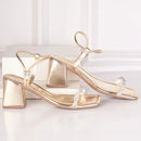 Sandália Feminina Brilho Salto Médio Festa Strass Calce Fácil Moda Luxo Confortável