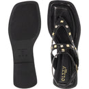 Sandália Rasteira Feminina com Tachas Dourada e Prata Fivela Ajustável Moderno Tendência Verão Olzzy