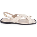 Sandália Rasteira Feminina Detalhe Dourado com Tiras Cruzadas Confortável Leve Dia a Dia Olzzy