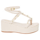 Sandália Feminina Olzzy Anabela Plataforma Alta com Fivela Estilosa e Detalhes em Tachinhas Leve