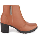 Bota Feminina Olzzy Salto Médio Coturno Cano Curto Detalhe Lateral Metal Confortável Moda Atual