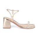 Sandália Feminina Brilho Salto Médio Festa Strass Calce Fácil Moda Luxo Confortável