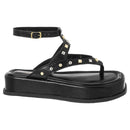 Sandália Rasteira Plataforma Feminina Olzzy Confortável Estilosa com Tiras e Tachinhas Macia e Leve