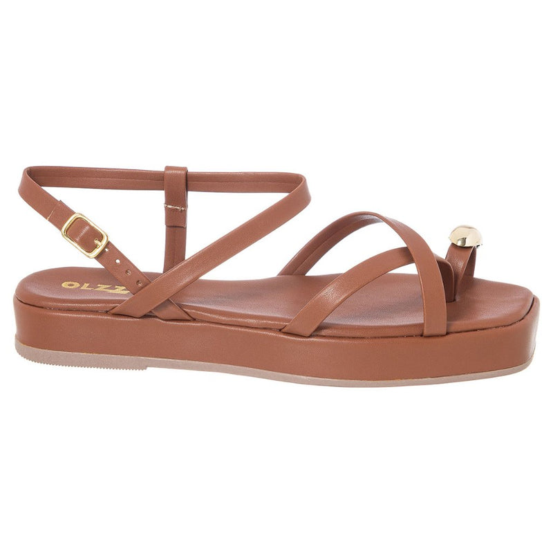 Sandália Rasteira Feminina Olzzy Design Moderno com Detalhe Metálico Dourado Confortável e Moderna