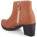 Bota Feminina Olzzy Salto Médio Coturno Cano Curto Detalhe Lateral Metal Confortável Moda Atual