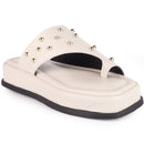 Tamanco Chinelo Feminino Flat Slide com Tachas Douradas Confortável Leve Tendência Original Olzzy