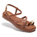 Sandália Rasteira Feminina Olzzy Design Moderno com Detalhe Metálico Dourado Confortável e Moderna