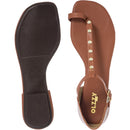 Sandália Feminina Rasteira com Tira T e Aplicação Dourada Detalhe Dedo Leve Confortável Verão Olzzy