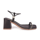 Sandália Feminina Brilho Salto Médio Festa Strass Calce Fácil Moda Luxo Confortável