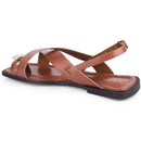 Sandália Rasteira Feminina Detalhe Dourado com Tiras Cruzadas Confortável Leve Dia a Dia Olzzy