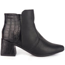 Bota Feminina Bico Fino Croco Salto Médio Cano Curto Confortável Moda Atual Olzzy Original Promoção
