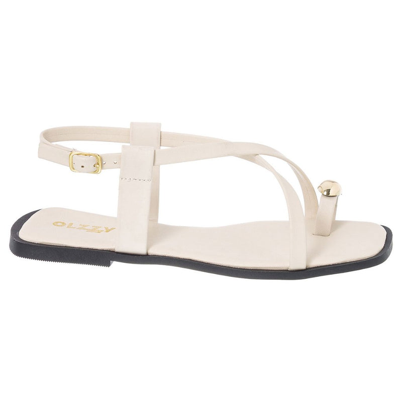 Sandália Feminina Rasteirinha Detalhe Dourado ABS com Tiras Cruzadas Leve Verão Original Olzzy