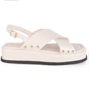 Sandália Flatform Feminina com Tiras Cruzadas e Detalhes em Metal Dourado Confortável Olzzy