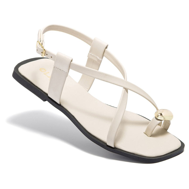 Sandália Feminina Rasteirinha Detalhe Dourado ABS com Tiras Cruzadas Leve Verão Original Olzzy