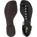 Sandália Feminina Rasteira com Tira T e Aplicação Dourada Detalhe Dedo Leve Confortável Verão Olzzy