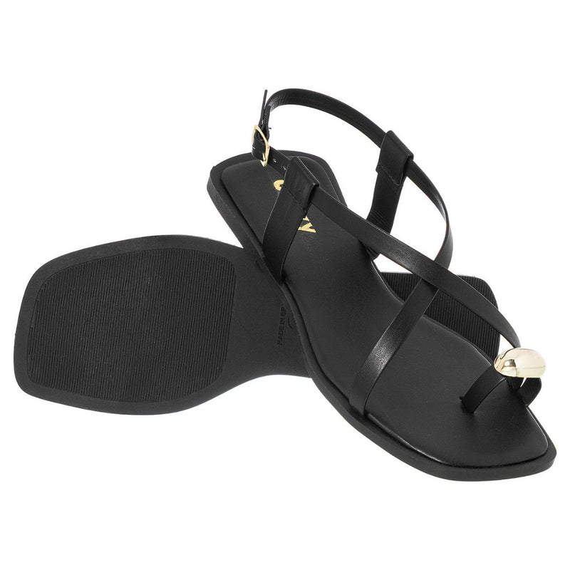 Sandália Feminina Rasteirinha Detalhe Dourado ABS com Tiras Cruzadas Leve Verão Original Olzzy