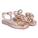 Sandália Flat Feminina Flor Delicada Flatform Brilho Estilo Moda Conforto