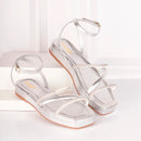 Sandália Feminina Flatform Tiras Brilho Strass