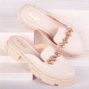 Mule Mocassim Feminino Sapato Delicado Corrente Confort Leve Solado Tratorado