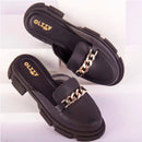 Mule Mocassim Feminino Sapato Delicado Corrente Confort Leve Solado Tratorado