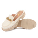 Mule Mocassim Feminino Sapato Delicado Corrente Confort Leve Solado Tratorado