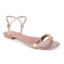 Sandália Rasteira Feminina Delicada Brilho Metal Lesma Tiras Finas