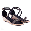 Sandália Anabela Feminina Brilho Strass Salto Alto Casual Moda Sola Confortável Original