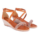 Sandália Anabela Feminina Brilho Strass Salto Alto Casual Moda Sola Confortável Original