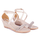 Sandália Anabela Feminina Brilho Strass Salto Alto Casual Moda Sola Confortável Original