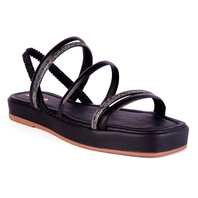 Sandália Flat Feminina Brilho Papete Luxo Strass Calce Fácil Elástico Confortável Olzzy Promoção