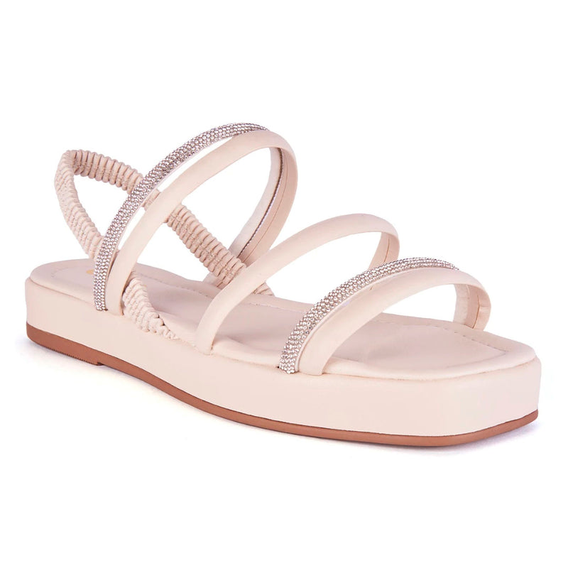 Sandália Flat Feminina Brilho Papete Luxo Strass Calce Fácil Elástico Confortável Olzzy Promoção
