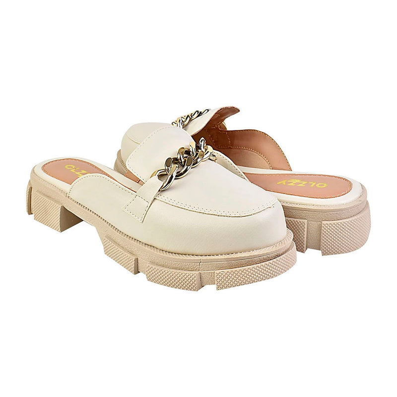 Mule Mocassim Feminino Sapato Tratorado Delicado Corrente Confortável Leve Promoção Original Olzzy
