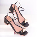 Sandália Feminina Salto Baixo Bloco Casual Enfeite Metal Lesma Brilho Tiras Finas Festa Moda Olzzy