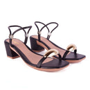 Sandália Feminina Salto Baixo Bloco Casual Enfeite Metal Lesma Brilho Tiras Finas Festa Moda Olzzy